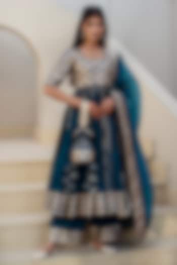 Blue Glace Cotton Gota Patti Work Party Wear Anarkali Set by Pomcha Jaipur at Pernia's Pop Up Shop