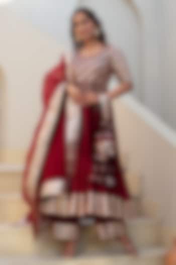 Maroon Glace Cotton Gota Patti Work Party Wear Anarkali Set by Pomcha Jaipur at Pernia's Pop Up Shop