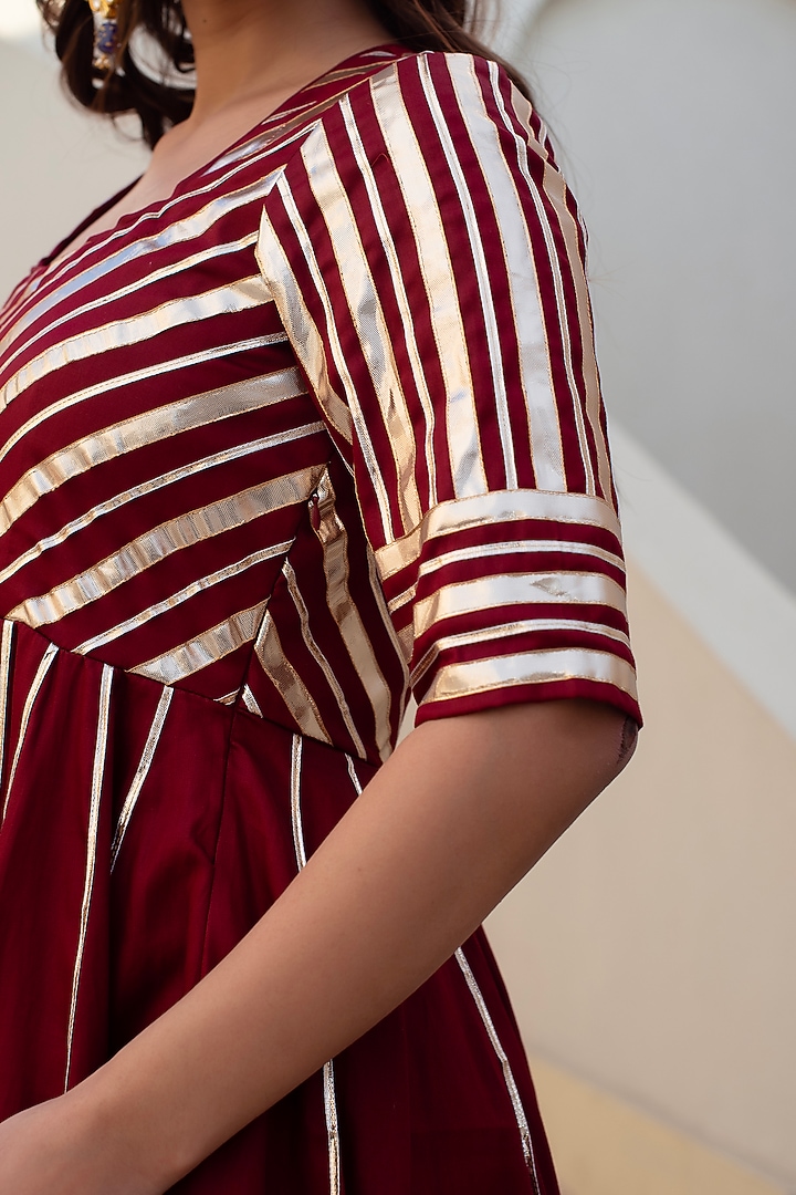 Maroon Glace Cotton Gota Patti Work Party Wear Anarkali Set by Pomcha Jaipur at Pernia's Pop Up Shop