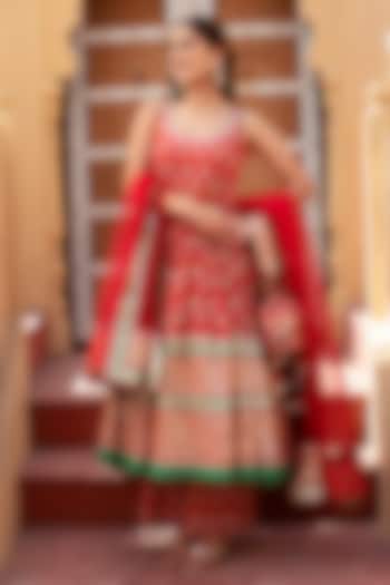 Red Cotton Gota Patti Work Party Wear Anarkali Set by Pomcha Jaipur at Pernia's Pop Up Shop