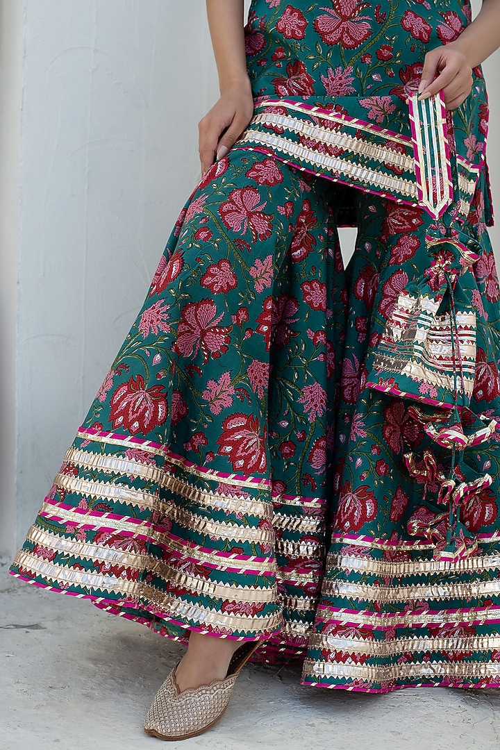 Teal Blue Cotton Gota Patti Work Party Wear Sharara Set by Pomcha Jaipur at Pernia's Pop Up Shop