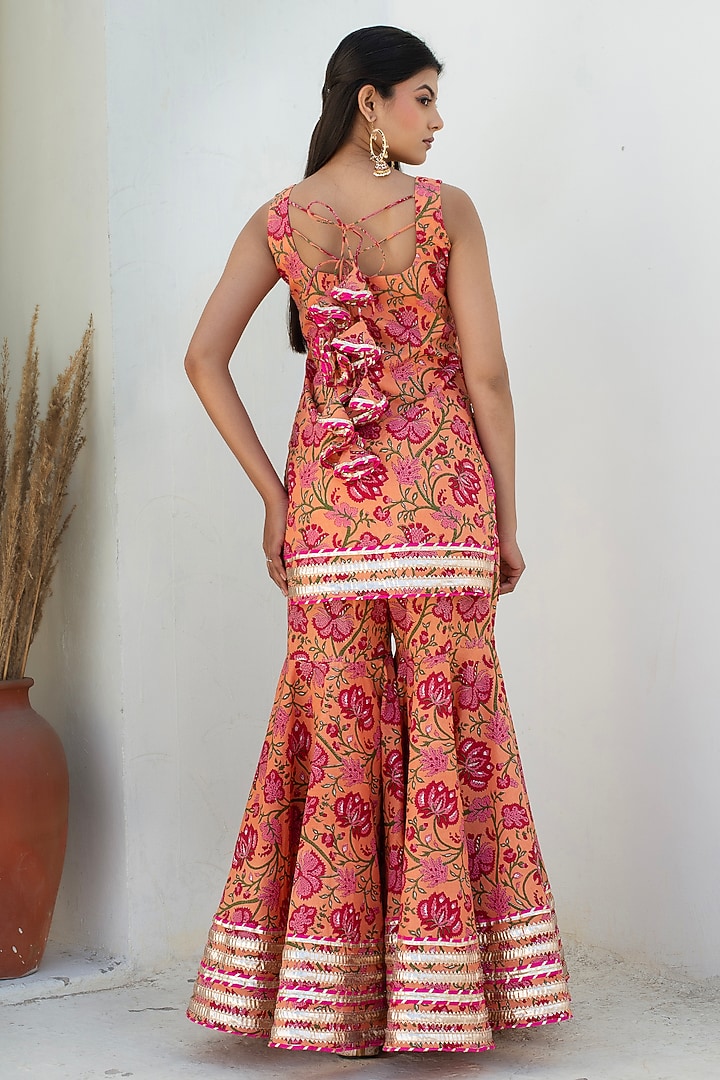 Peach Cotton Gota Patti Work Party Wear Sharara Set by Pomcha Jaipur at Pernia's Pop Up Shop