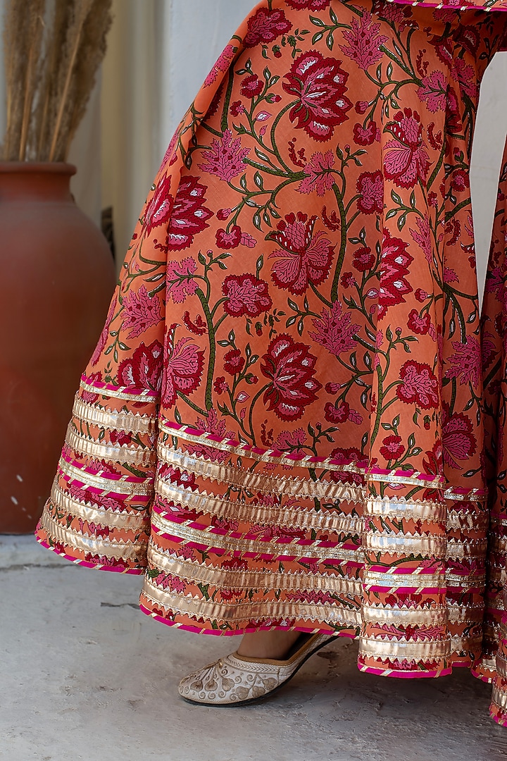 Peach Cotton Gota Patti Work Party Wear Sharara Set by Pomcha Jaipur at Pernia's Pop Up Shop