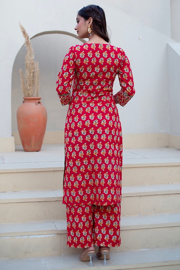 Red Cotton Hand Block Printed Kurta Set by Pomcha Jaipur at Pernia's Pop Up Shop