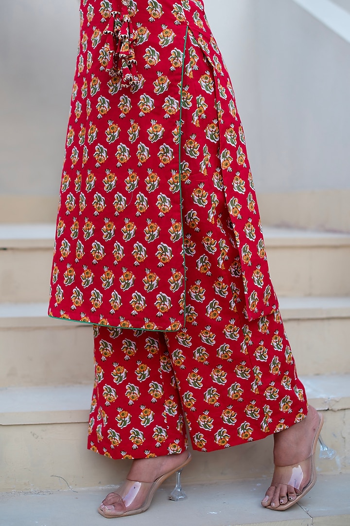 Red Cotton Hand Block Printed Kurta Set by Pomcha Jaipur at Pernia's Pop Up Shop