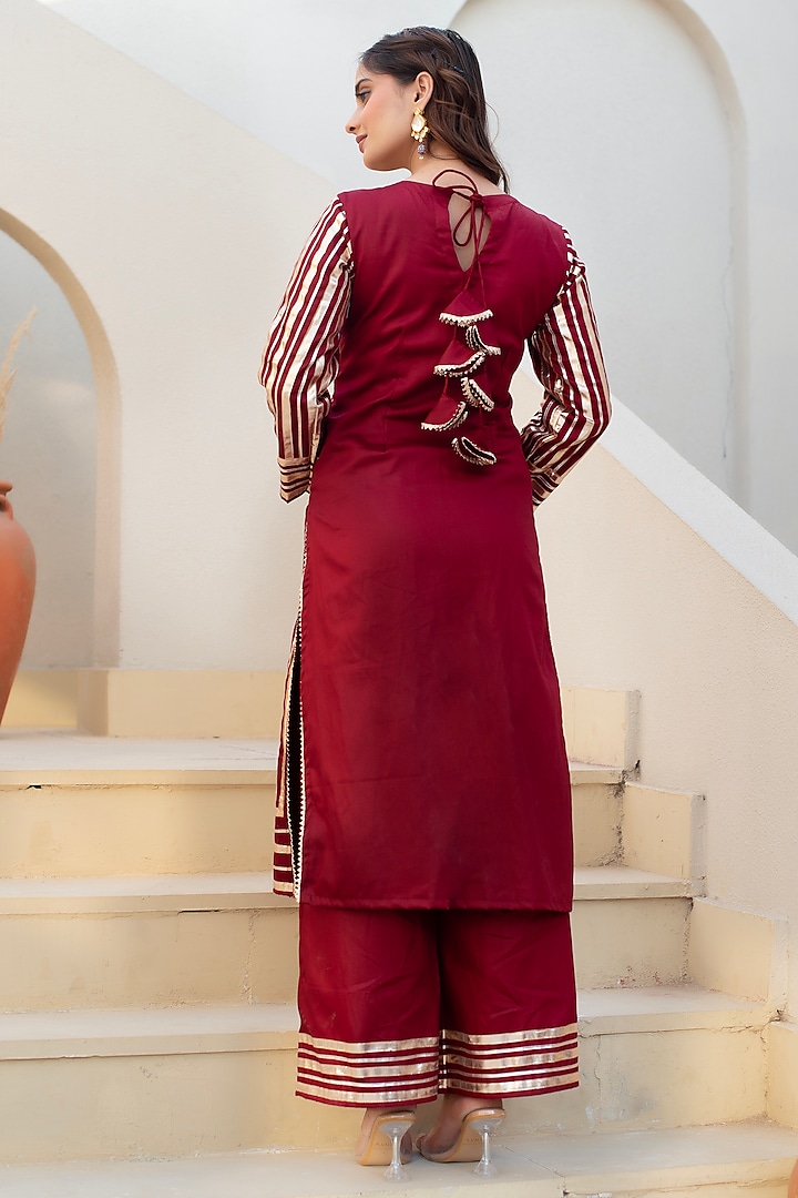Maroon Glace Cotton Gota Patti Work Kurta Set by Pomcha Jaipur at Pernia's Pop Up Shop