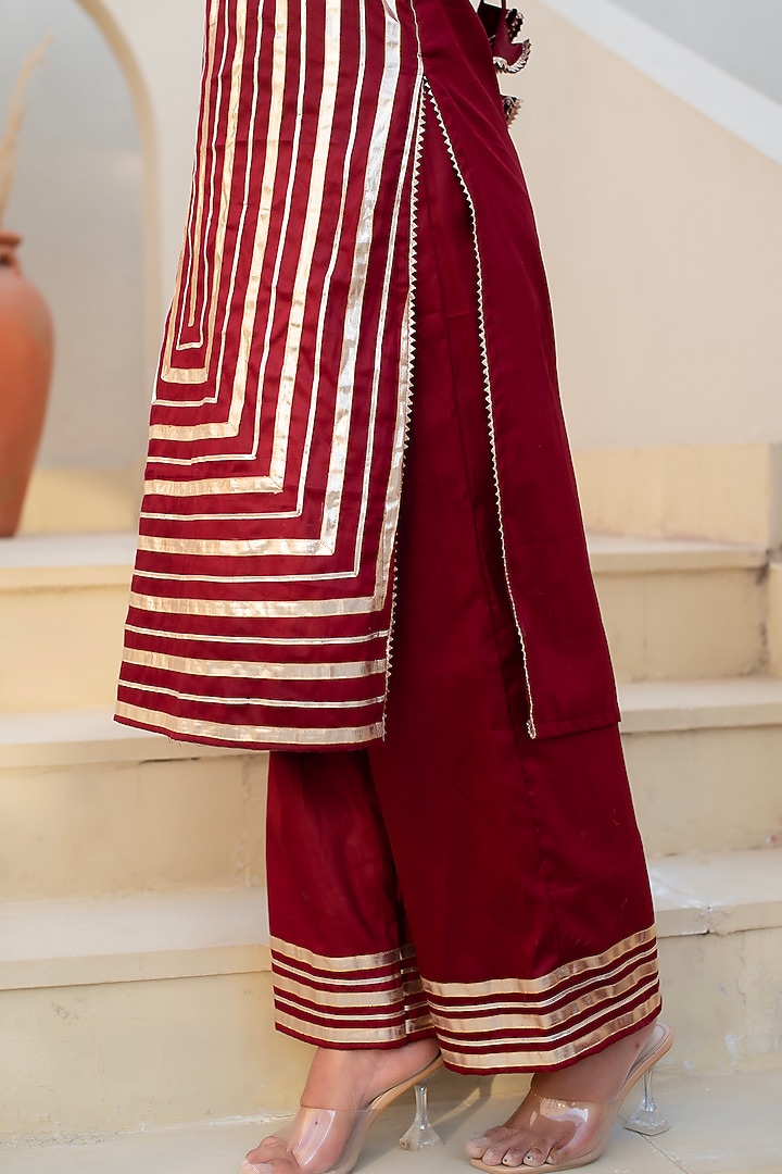 Maroon Glace Cotton Gota Patti Work Kurta Set by Pomcha Jaipur at Pernia's Pop Up Shop