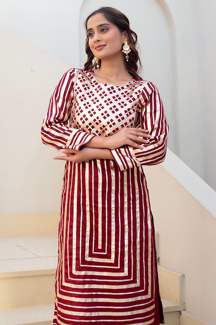 Maroon Glace Cotton Gota Patti Work Kurta Set by Pomcha Jaipur at Pernia's Pop Up Shop
