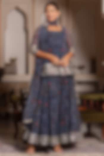 Blue Georgette Bandhej Printed & Gota Patti Embroidered Skirt Set by Pomcha Jaipur at Pernia's Pop Up Shop