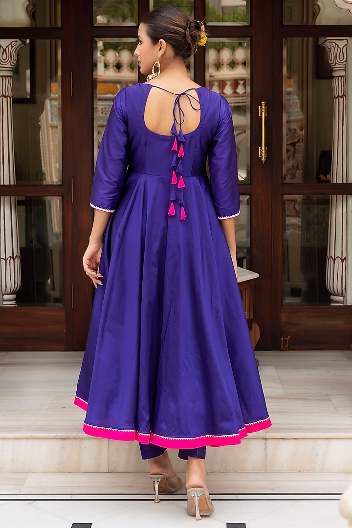 Blue Taffeta Silk Anarkali Set by Pomcha Jaipur at Pernia's Pop Up Shop