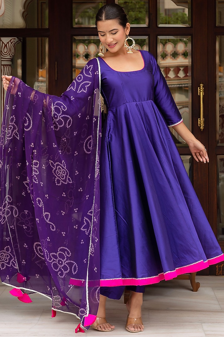 Blue Taffeta Silk Anarkali Set by Pomcha Jaipur at Pernia's Pop Up Shop