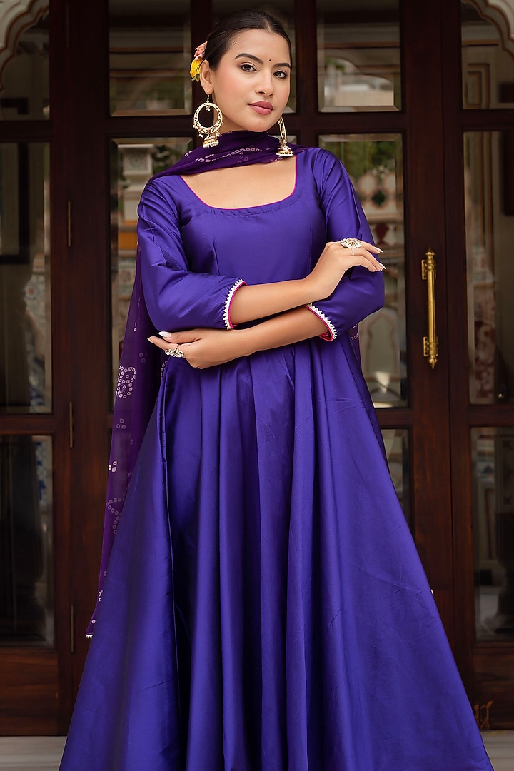Blue Taffeta Silk Anarkali Set by Pomcha Jaipur at Pernia's Pop Up Shop