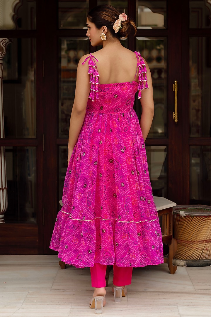 Gulaal Pink Georgette Bandhej Printed Anarkali Set by Pomcha Jaipur at Pernia's Pop Up Shop