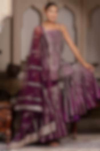 Plum Taffeta Silk Gota Patti Embroidered Party Wear Sharara Set by Pomcha Jaipur at Pernia's Pop Up Shop