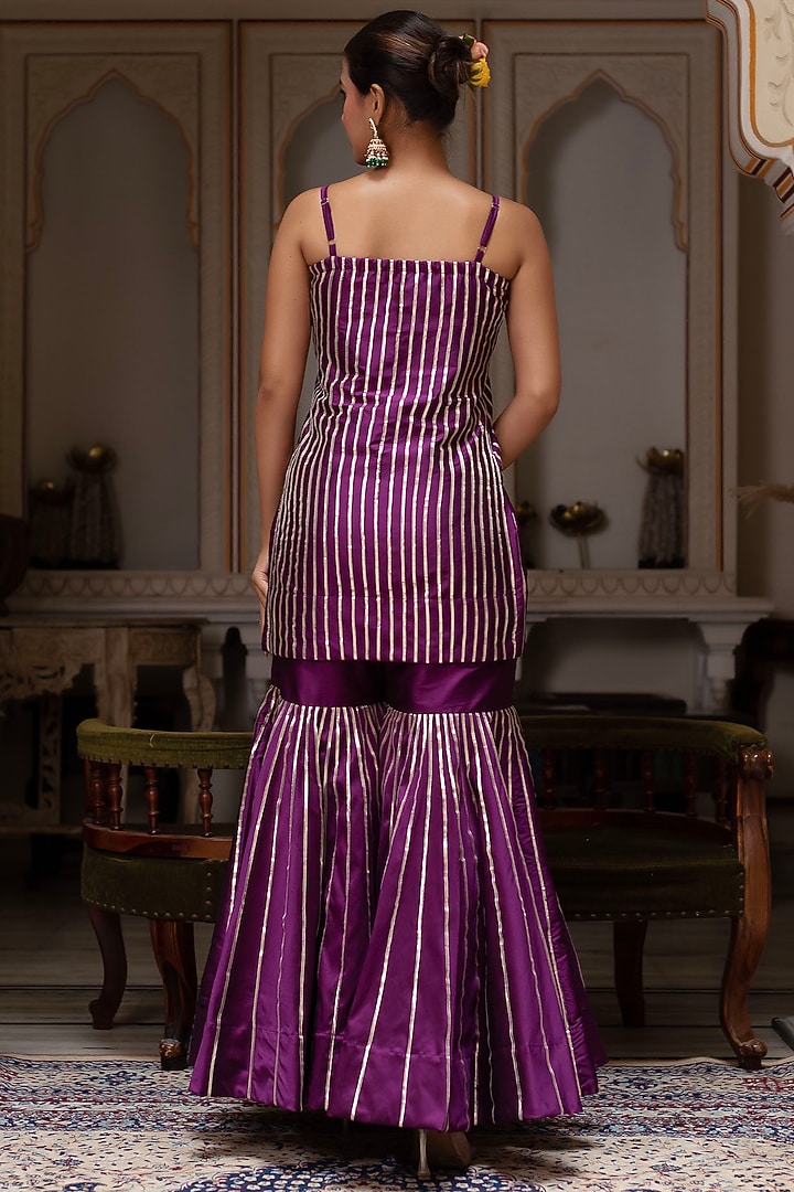 Plum Taffeta Silk Gota Patti Embroidered Party Wear Sharara Set by Pomcha Jaipur at Pernia's Pop Up Shop