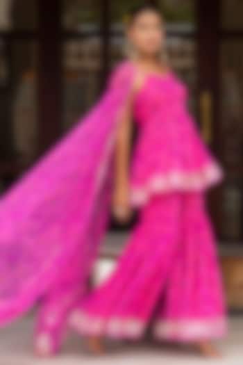 Pink Georgette Bandhej Printed Sharara Set by Pomcha Jaipur at Pernia's Pop Up Shop