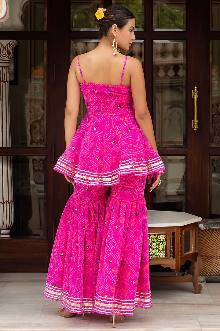 Pink Georgette Bandhej Printed Sharara Set by Pomcha Jaipur at Pernia's Pop Up Shop
