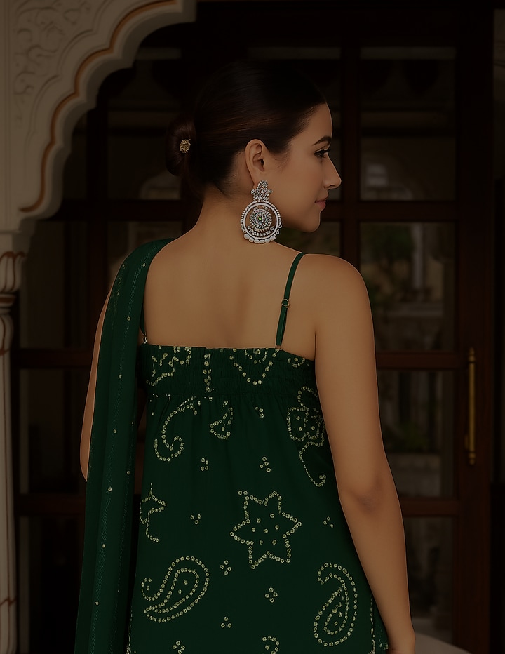 Bottle Green Georgette Bandhej Printed Palazzo Set by Pomcha Jaipur at Pernia's Pop Up Shop