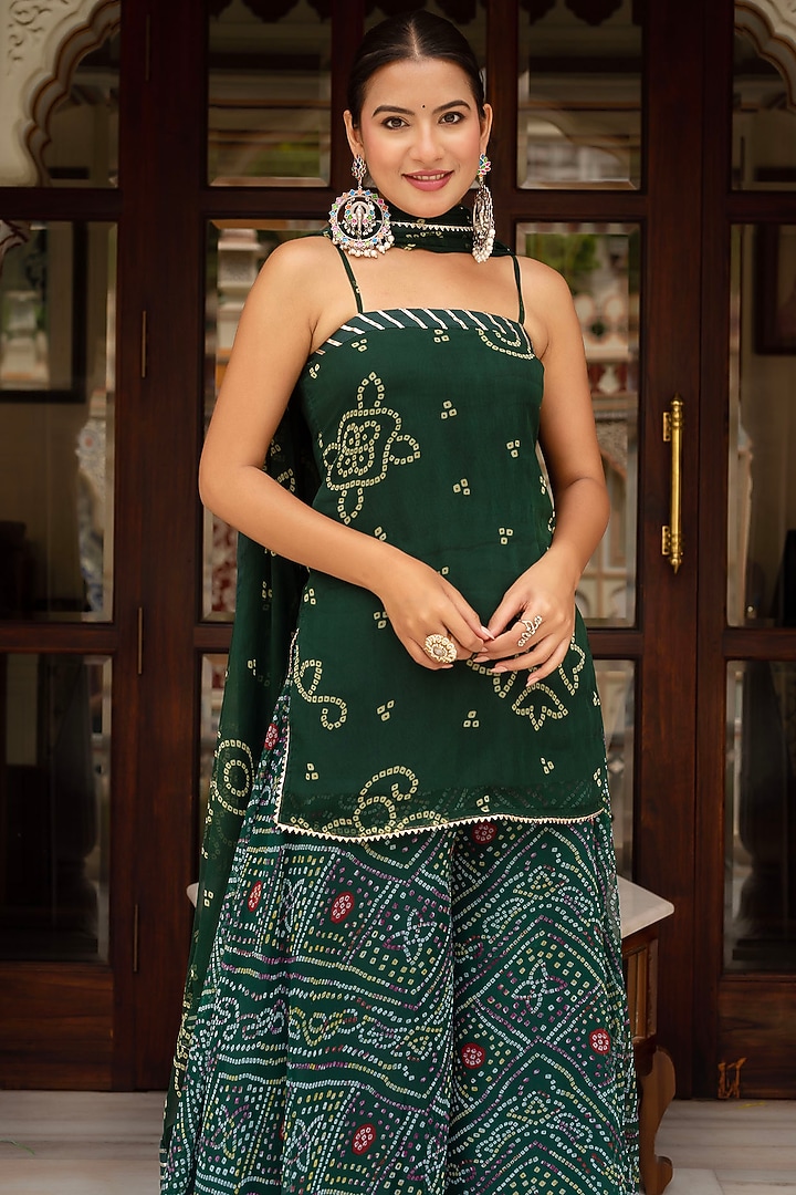 Bottle Green Georgette Bandhej Printed Palazzo Set by Pomcha Jaipur at Pernia's Pop Up Shop