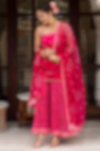 Pink Georgette Bandhej Printed Palazzo Set by Pomcha Jaipur at Pernia's Pop Up Shop