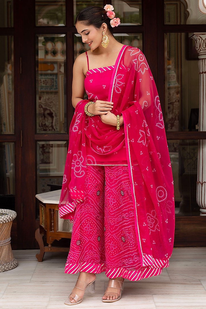 Pink Georgette Bandhej Printed Palazzo Set by Pomcha Jaipur at Pernia's Pop Up Shop