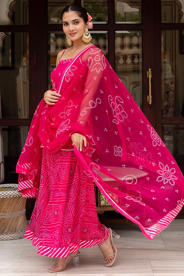 Pink Georgette Bandhej Printed Palazzo Set by Pomcha Jaipur at Pernia's Pop Up Shop