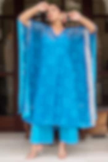 Blue Georgette Bandhej Printed Kaftan Set by Pomcha Jaipur at Pernia's Pop Up Shop