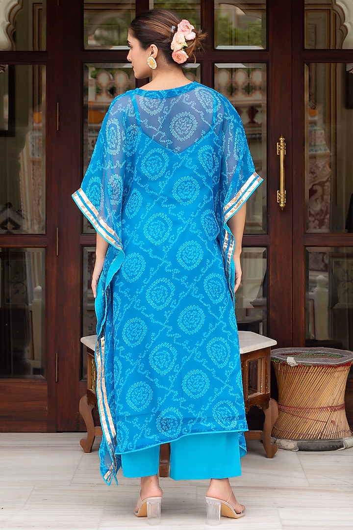 Blue Georgette Bandhej Printed Kaftan Set by Pomcha Jaipur at Pernia's Pop Up Shop