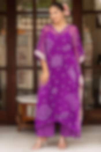 Purple Georgette Bandhej Printed Kaftan Set by Pomcha Jaipur at Pernia's Pop Up Shop