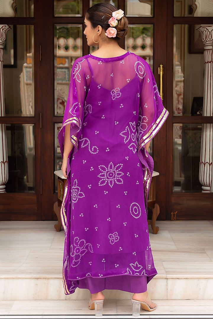 Purple Georgette Bandhej Printed Kaftan Set by Pomcha Jaipur at Pernia's Pop Up Shop
