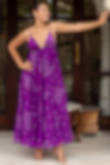 Purple Georgette Bandhej Printed Summer Dress by Pomcha Jaipur at Pernia's Pop Up Shop