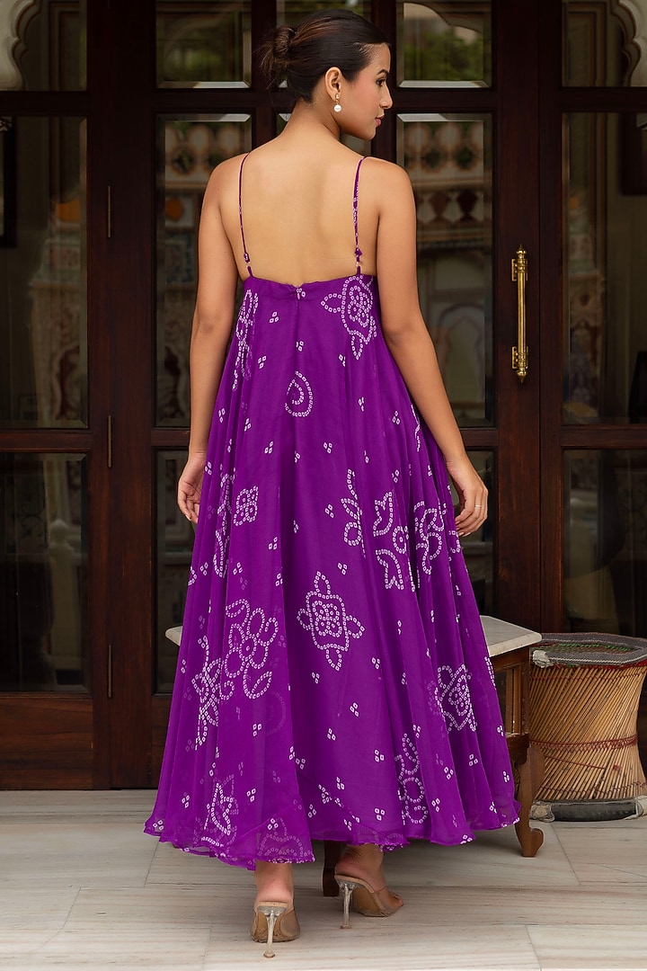 Purple Georgette Bandhej Printed Summer Dress by Pomcha Jaipur at Pernia's Pop Up Shop