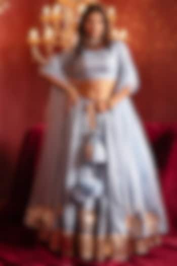 Powder Blue Organza Gota Patti Hand Work Wedding Lehenga Set by Pomcha Jaipur at Pernia's Pop Up Shop