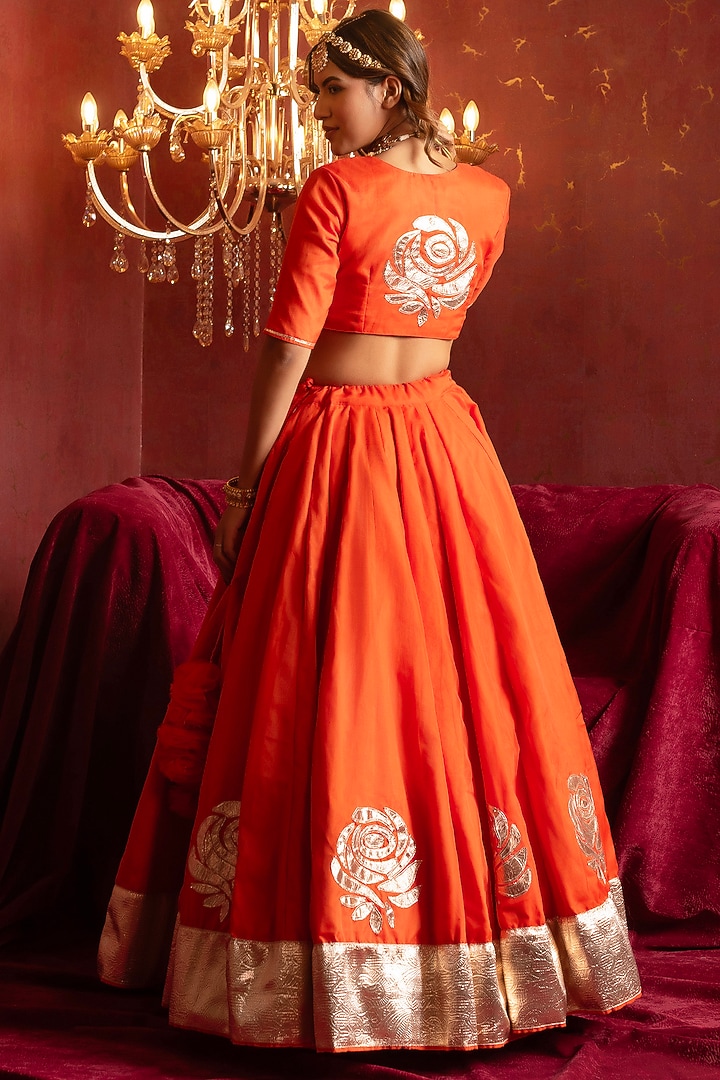 Orange Organza Gota Patti Hand Work Wedding Lehenga Set by Pomcha Jaipur at Pernia's Pop Up Shop