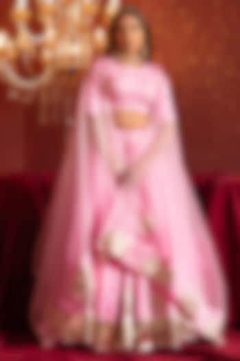 Pink Organza Gota Patti Hand Work Wedding Lehenga Set by Pomcha Jaipur at Pernia's Pop Up Shop