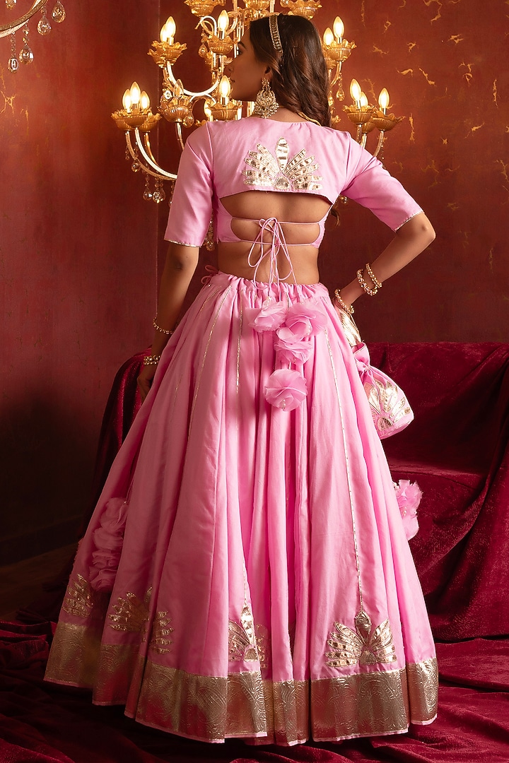 Pink Organza Gota Patti Hand Work Wedding Lehenga Set by Pomcha Jaipur at Pernia's Pop Up Shop