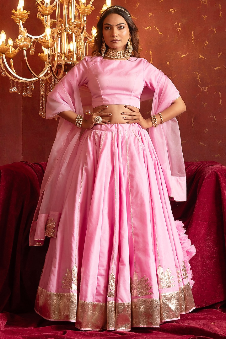 Pink Organza Gota Patti Hand Work Wedding Lehenga Set by Pomcha Jaipur at Pernia's Pop Up Shop