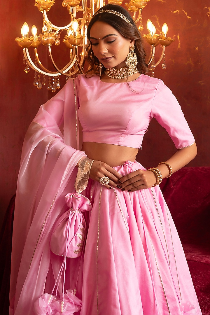 Pink Organza Gota Patti Hand Work Wedding Lehenga Set by Pomcha Jaipur at Pernia's Pop Up Shop