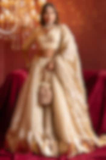 Ivory Cosmo Silk Gota Patti Work Wedding Lehenga Set by Pomcha Jaipur at Pernia's Pop Up Shop