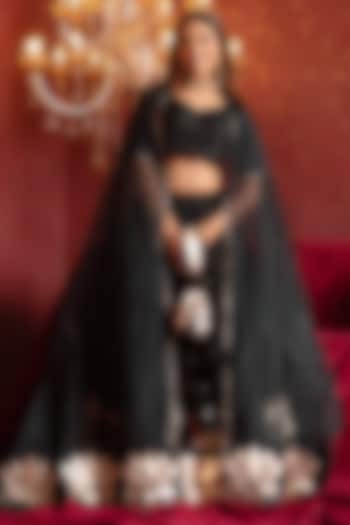 Black Organza Gota Patti Hand Work Wedding Lehenga Set by Pomcha Jaipur at Pernia's Pop Up Shop