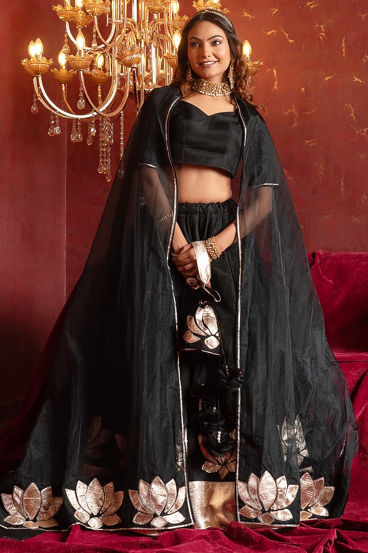 Black Organza Gota Patti Hand Work Wedding Lehenga Set by Pomcha Jaipur at Pernia's Pop Up Shop