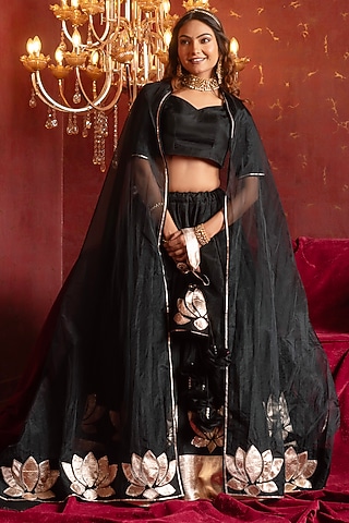 Black Organza Gota Patti Hand Work Lehenga Set by Pomcha Jaipur