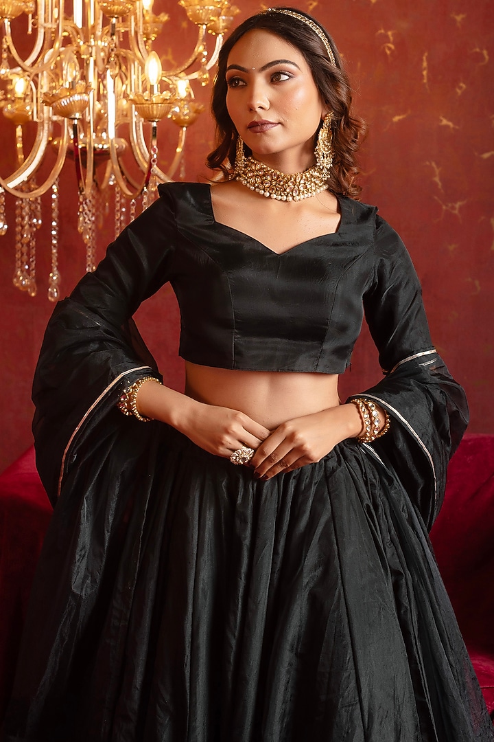Black Organza Gota Patti Hand Work Wedding Lehenga Set by Pomcha Jaipur at Pernia's Pop Up Shop