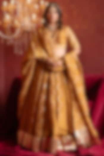 Brown Cosmo Silk Gota Patti Work Wedding Lehenga Set by Pomcha Jaipur at Pernia's Pop Up Shop