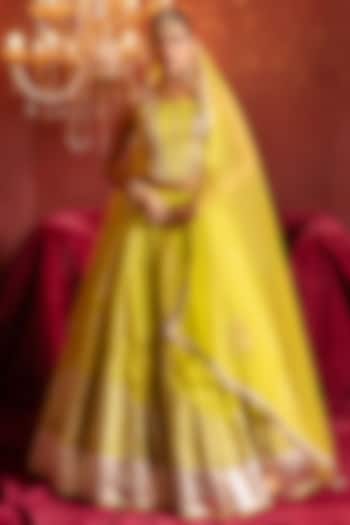 Lime Organza Gota Patti Work Wedding Lehenga Set by Pomcha Jaipur at Pernia's Pop Up Shop