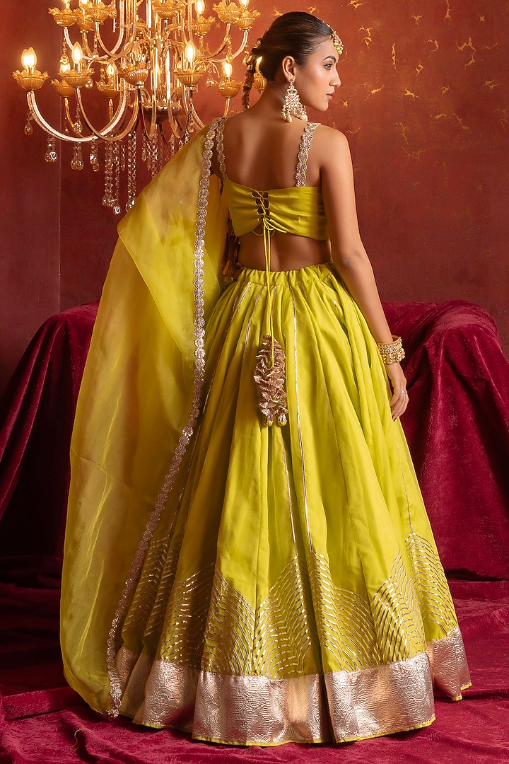 Lime Organza Gota Patti Work Wedding Lehenga Set by Pomcha Jaipur at Pernia's Pop Up Shop