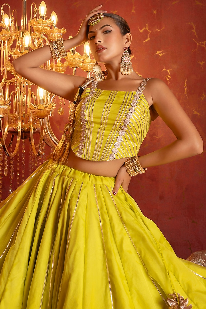 Lime Organza Gota Patti Work Wedding Lehenga Set by Pomcha Jaipur at Pernia's Pop Up Shop
