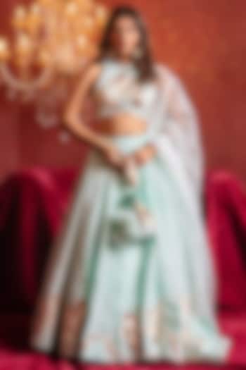 Mint Organza Gota Patti Hand Work Wedding Lehenga Set by Pomcha Jaipur at Pernia's Pop Up Shop