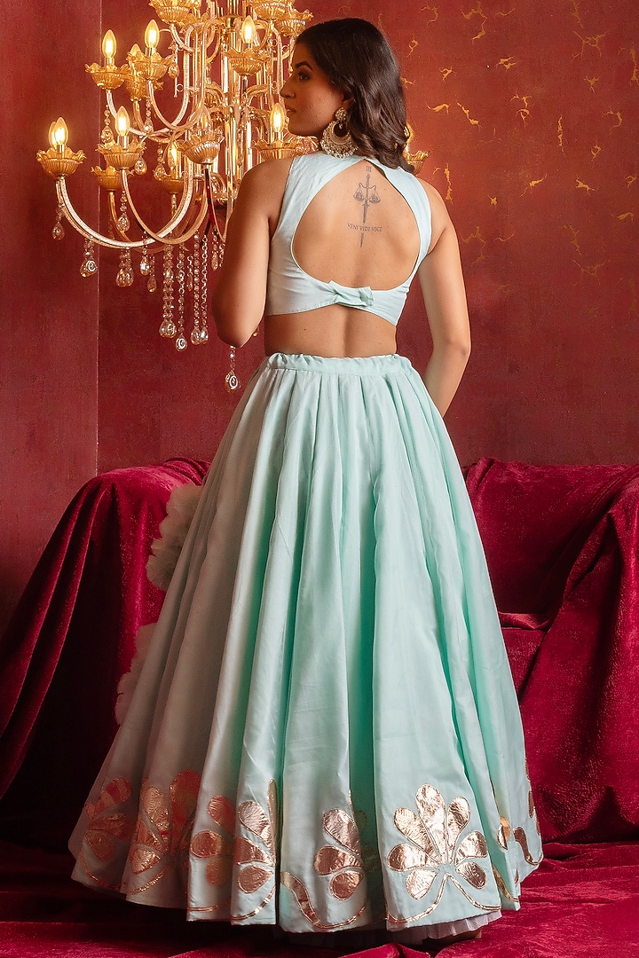 Mint Organza Gota Patti Hand Work Wedding Lehenga Set by Pomcha Jaipur at Pernia's Pop Up Shop