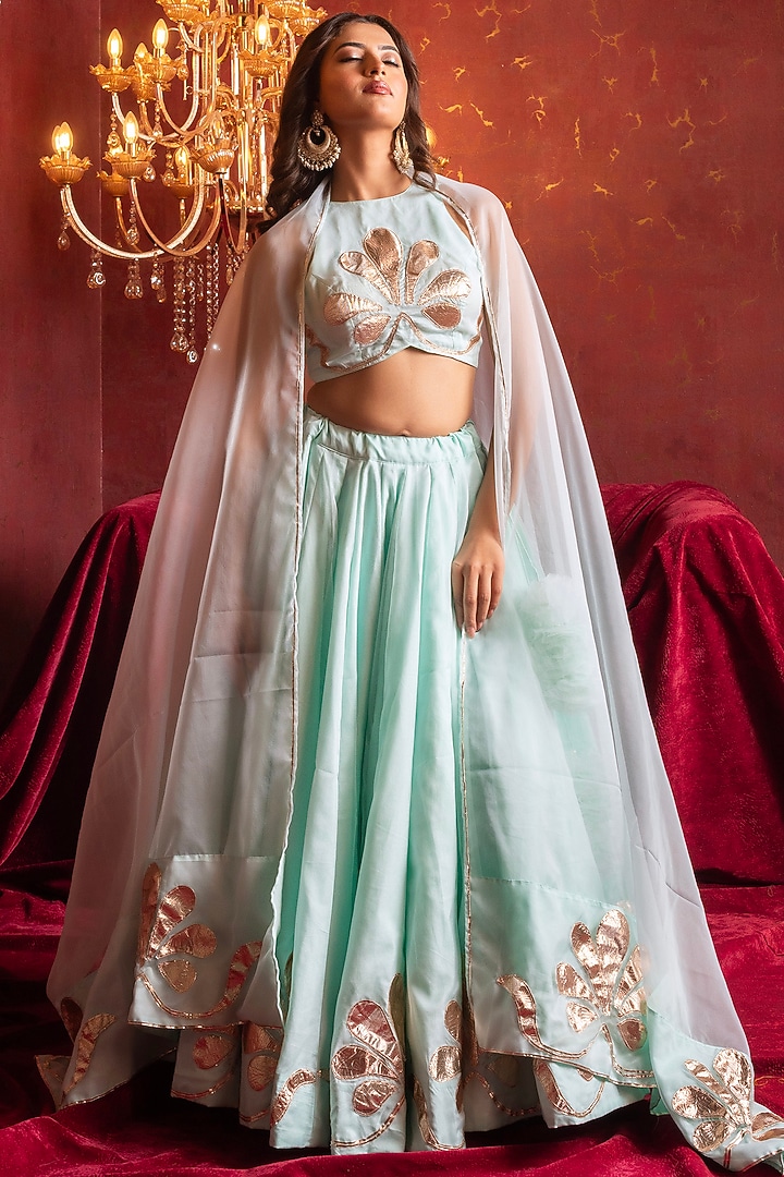 Mint Organza Gota Patti Hand Work Wedding Lehenga Set by Pomcha Jaipur at Pernia's Pop Up Shop